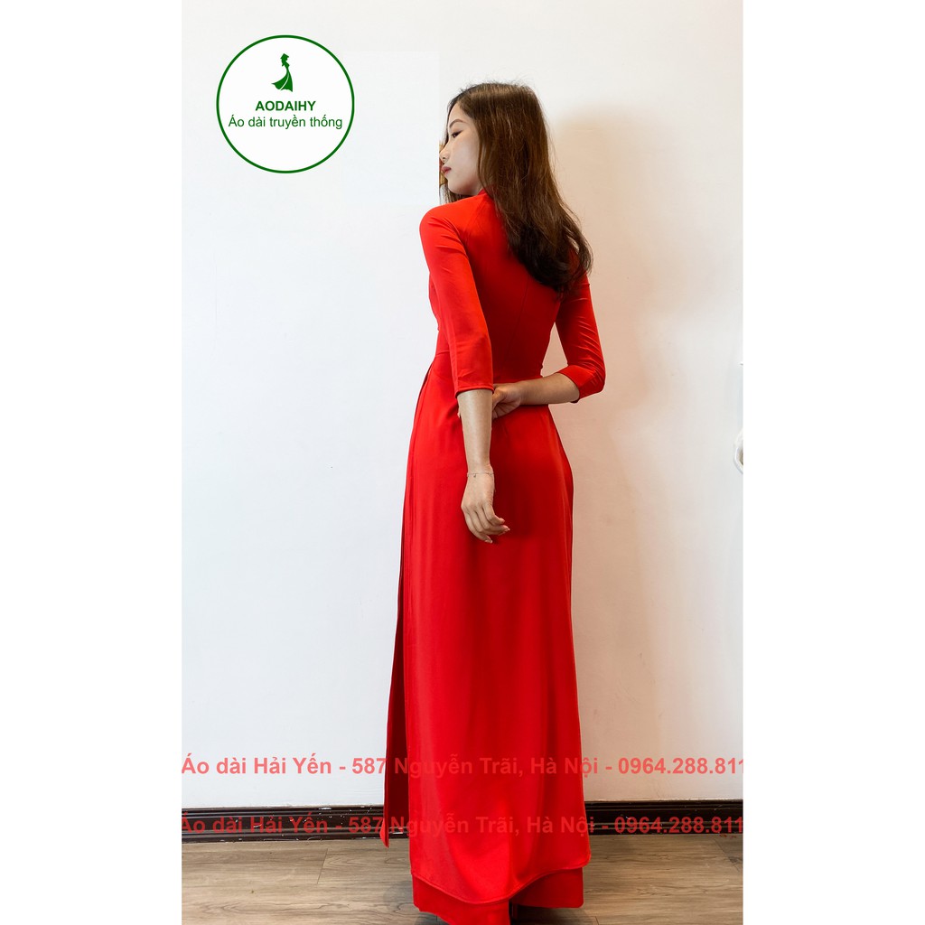 Bộ áo dài truyền thống màu đỏ tươi, Cả bộ áo dài 4 tà lụa nhật | Áo dài Yến Hải | Mã B2