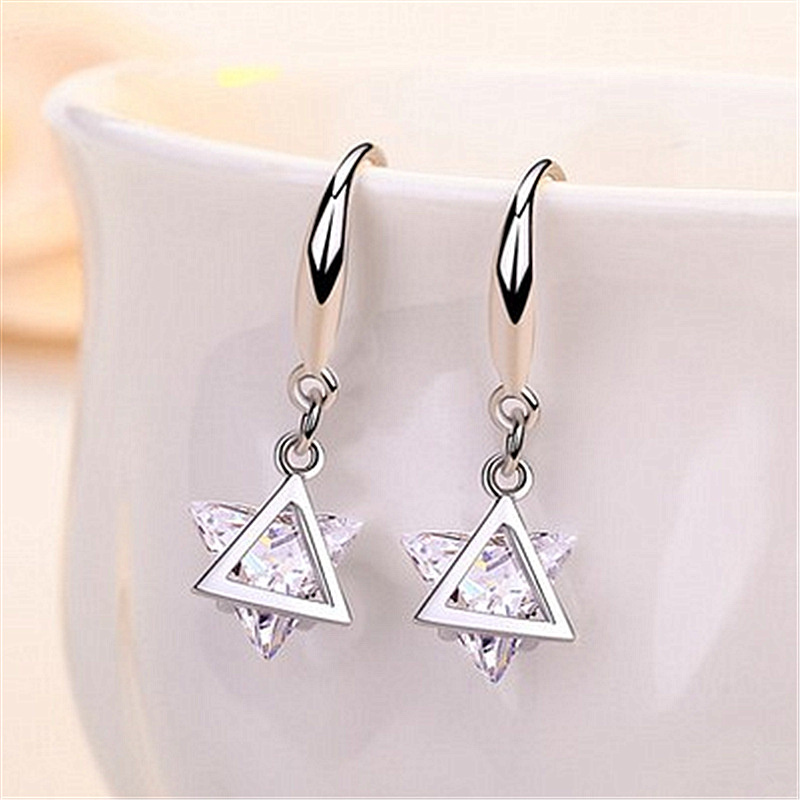 Bông Tai Bạc 925 Hình Tam Giác Đính Đá Zircon Thời Trang Hàn Quốc Cho Nữ-S1