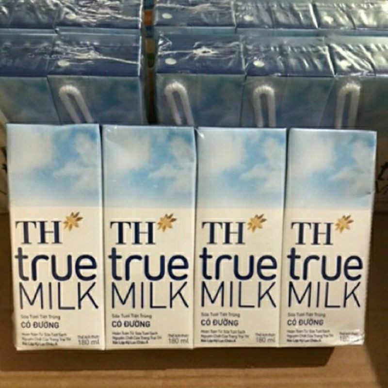 Lốc 4 Hộp sữa TH True Milk có đường /ít đường 180ml