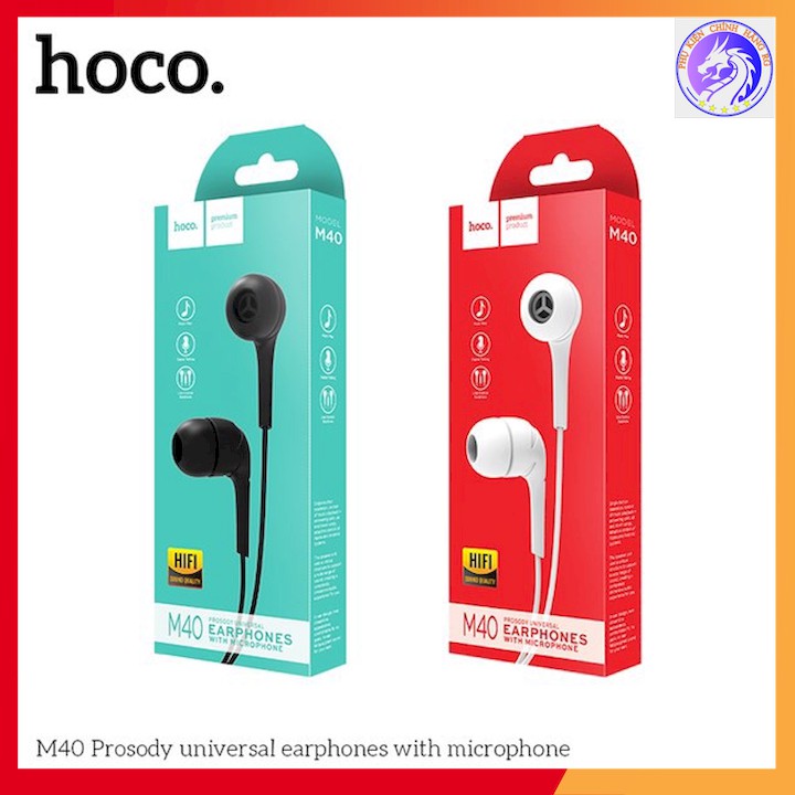Tai Nghe Jack 3.5mm Hoco M40 Có Mic Dài 1m Có Nút Điều Khiển Kèm Nút Đeo Chống Đau Tai Hàng Chính Hãng