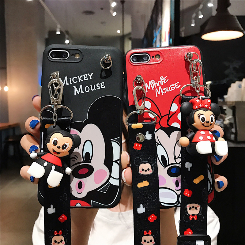 Ốp Điện Thoại Dẻo Họa Tiết Hoạt Hình Mickey Minnie Kèm Giá Đỡ & Dây Đeo Cho Xiaomi Mi 8 9 9t Pro 10 Pro A3