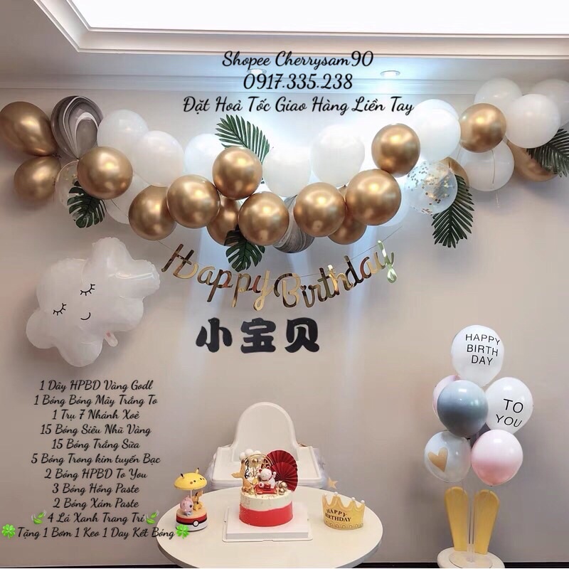 Bộ Bóng Chữ HPBD Bóng Pastel Tặng Bơm -Dây Kết Bóng-Keo Dán
