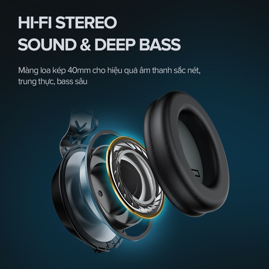 Tai Nghe Bluetooth Over-Ear VIVAN Liberty H100 Siêu nhẹ 200g Chống Ồn Thụ Động