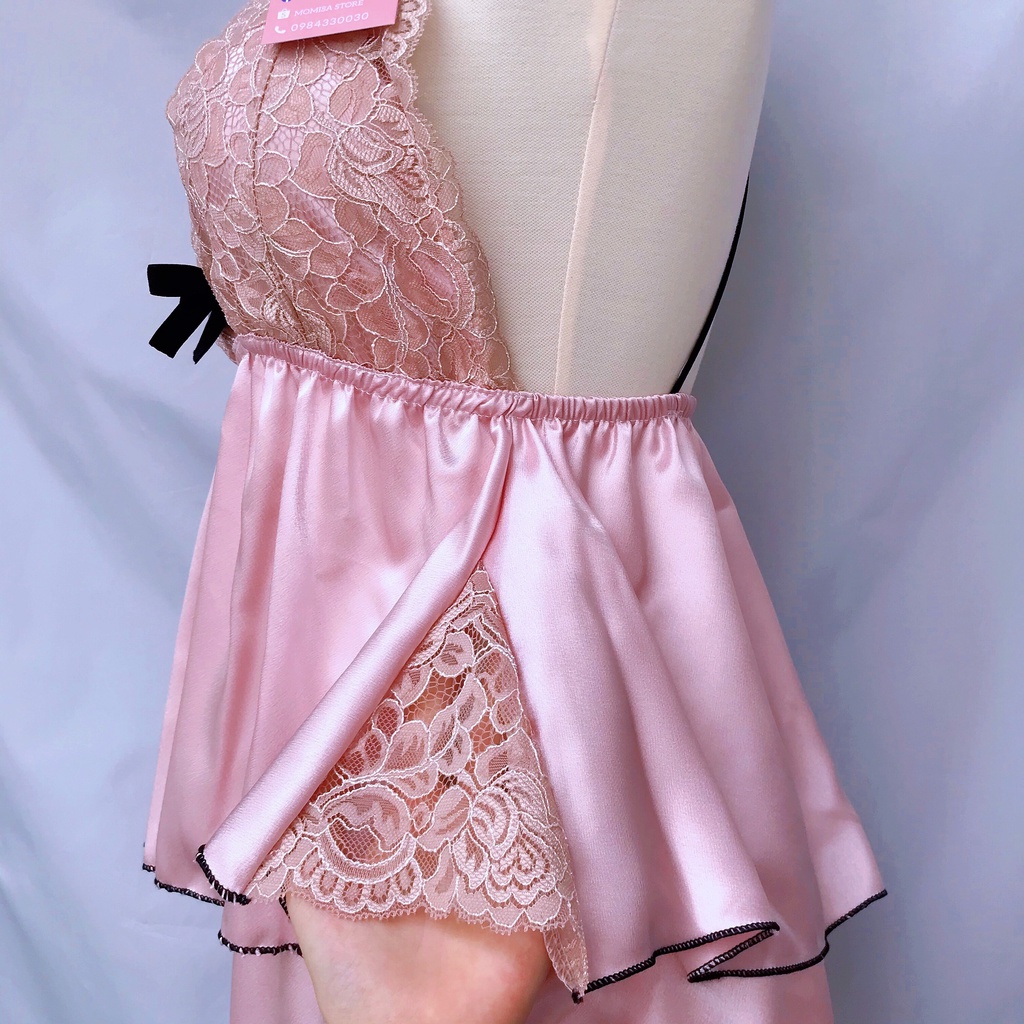 Đồ ngủ sexy,đồ ngủ 2 dây phối ren MOMISA03 chất liệu lụa thái mềm mại <58kg | BigBuy360 - bigbuy360.vn