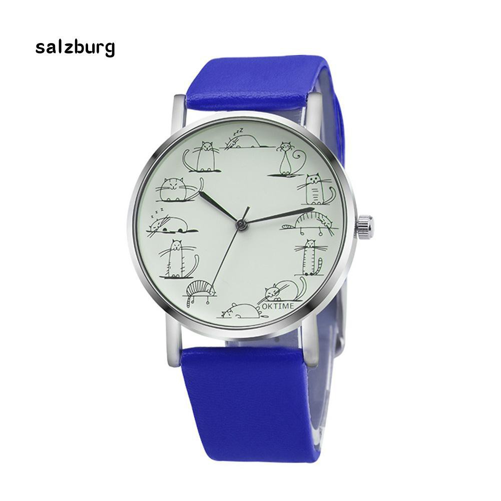 Đồng hồ nữ mặt in hình mèo hoạt hình dễ thương dây giả da | BigBuy360 - bigbuy360.vn
