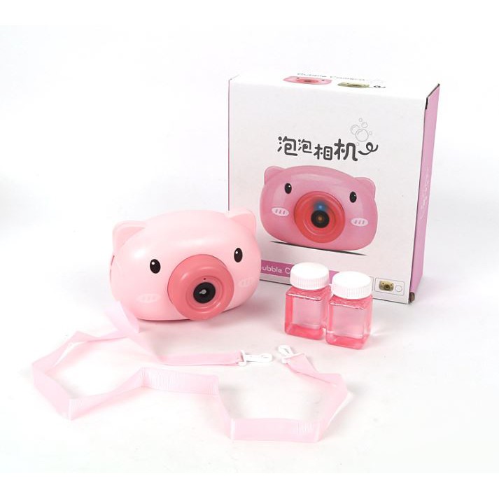 Máy ảnh heo hồng thổi bong bóng