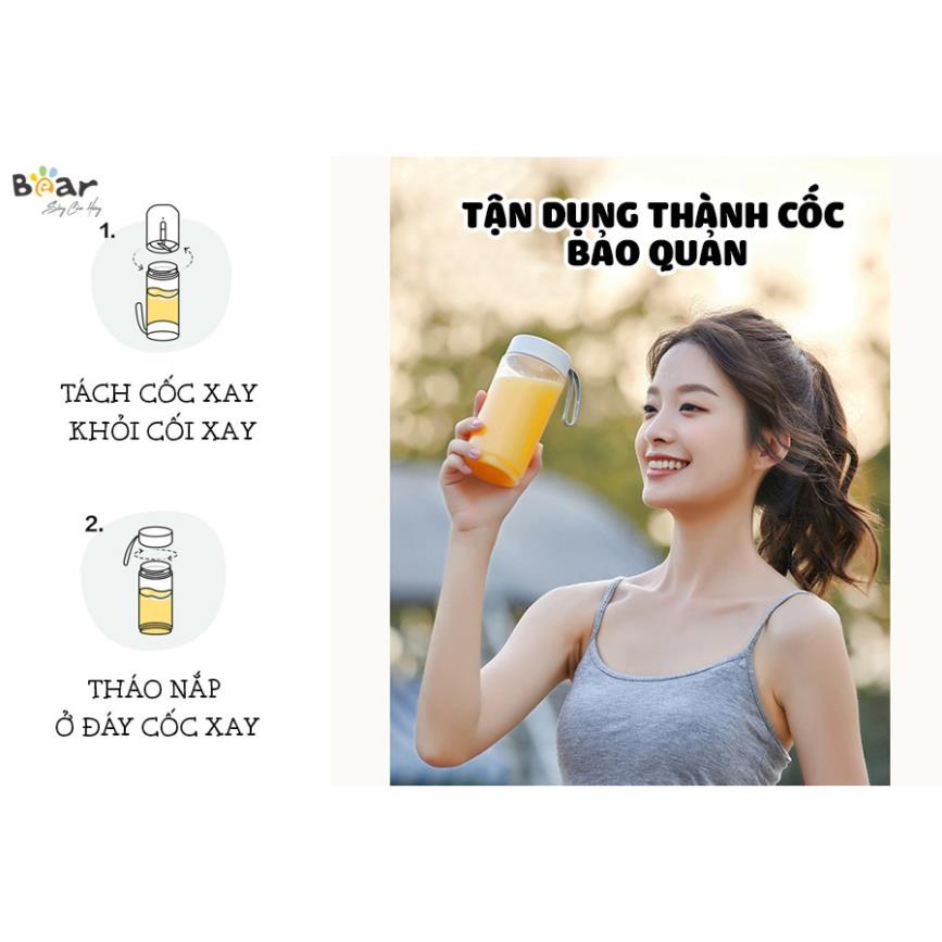 Máy xay sinh tố đa năng Bear LLJ-D04L1 dung tích 350ml tích hợp pin sạch điện lưỡi dao innox 304 sắc bén - Hàng Quốc Tế