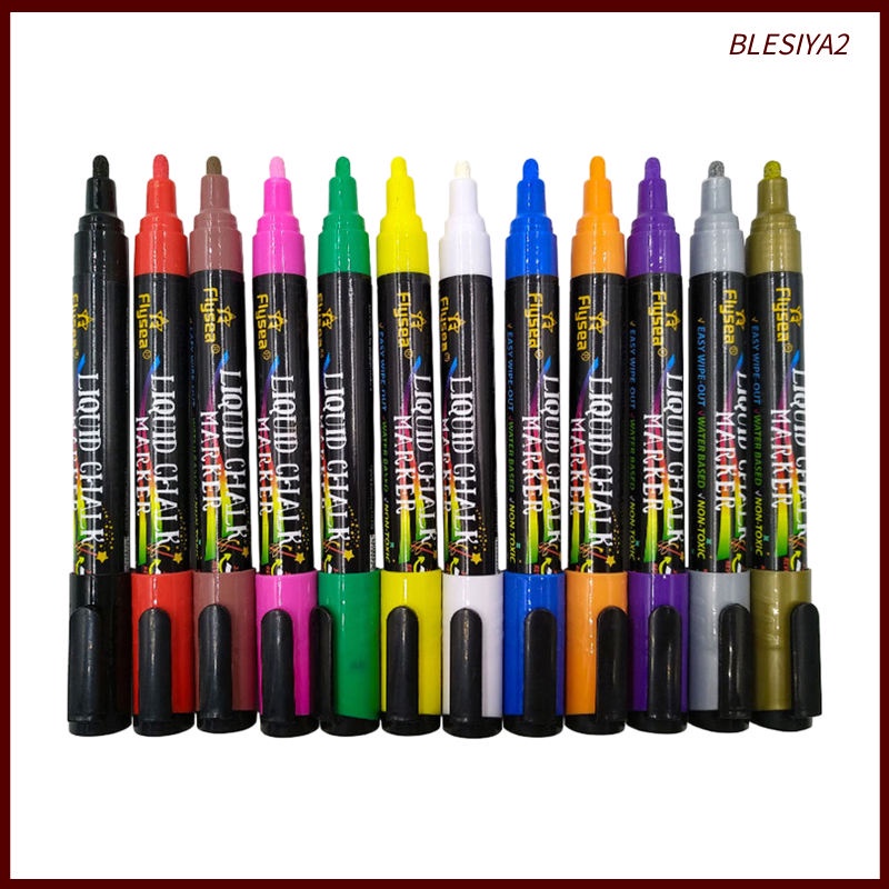 12 Liquid Chalk Markers Set Neon Fluorescent 3-6mm Whiteboard Marker Pens