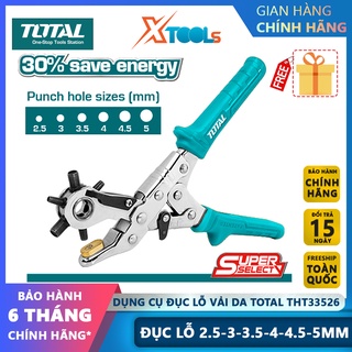 Kìm bấm lỗ vải da total tht33526, dụng cụ đục lỗ vải da dày 2.0mm, nhiều kích thước đục, tiết kiệm sức-chính hãng-xtools