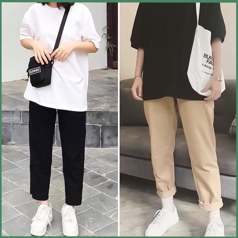 [ Freeship ] Quần học sinh baggy kaki nam nữ , quần vải kaki unisex freesize dưới 1m55 chất vải dày dặn thoải mái