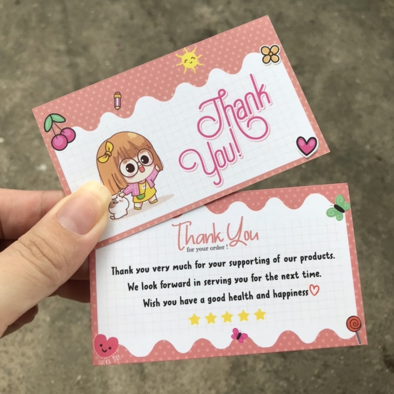 Card Cám Ơn, Thiệp Cảm Ơn dành cho Shop Bán Hàng - Size 9 x 5.4 (cm)  - In Họa Tiết Dễ Thương mẫu 20