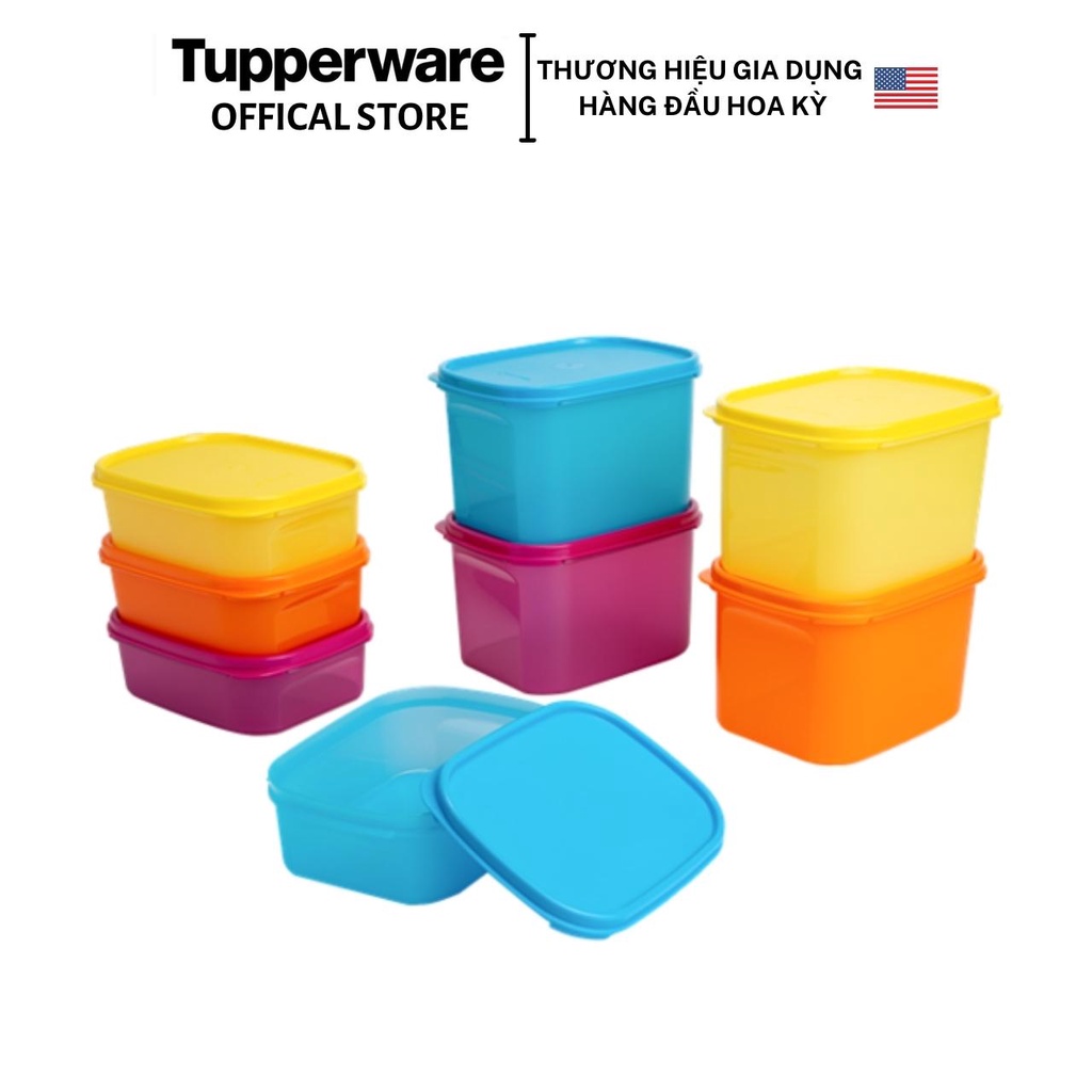 Bộ hộp bảo quản thực phẩm Tupperware Colorful Rectangular 8 - Hàng chính hãng - Bảo hành trọn đời - Nhựa nguyên sinh