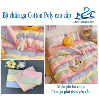 Bộ chăn ga gối Cotton poly kẻ M2T Bedding chăn ga Hàn Quốc miễn phí bo chun drap ga giường