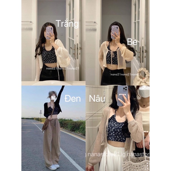 Có tách lẻ CDG Set áo yếm hoa nhí và cardigan buộc dây Nana21 Nanastore21