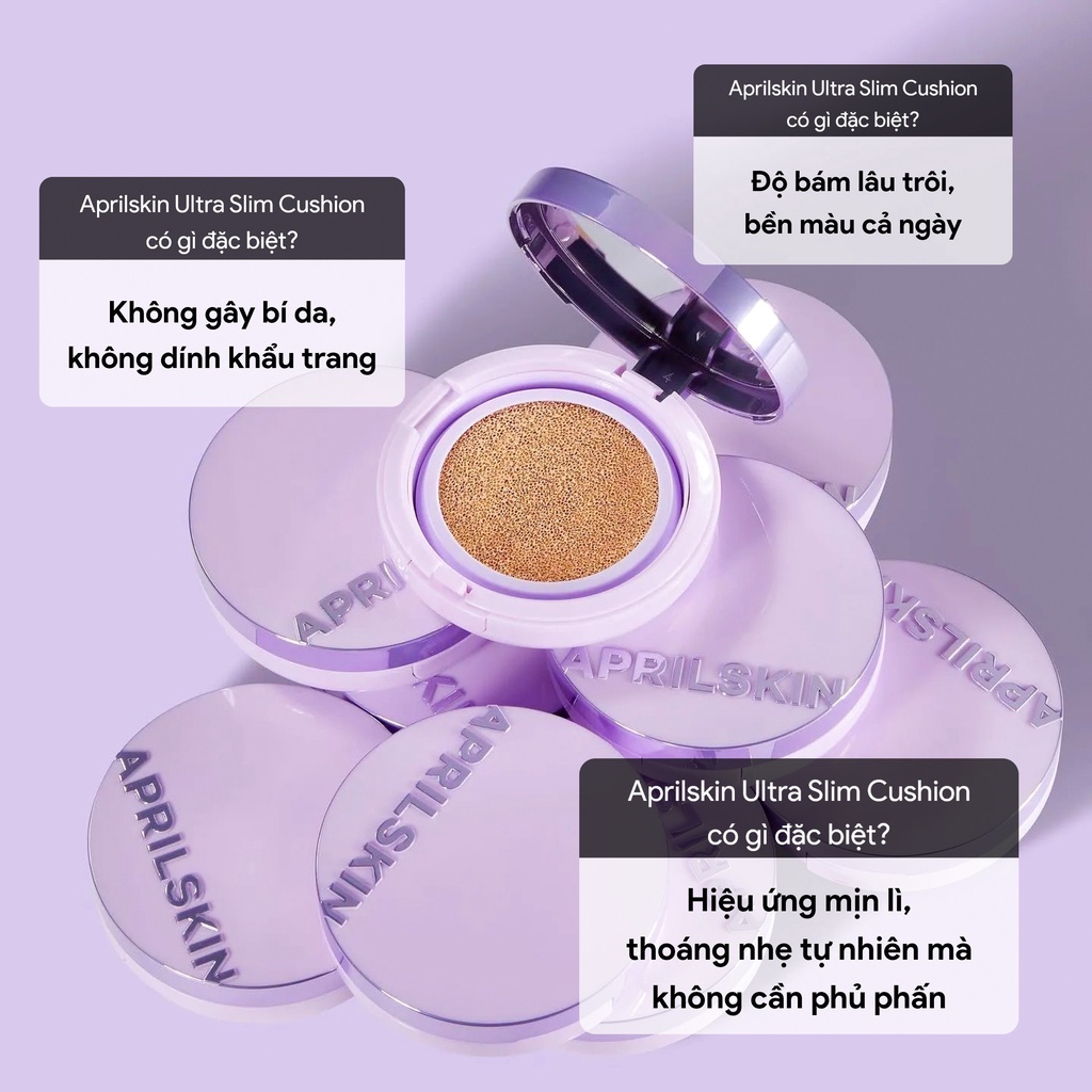 [Kèm lõi 15g] Phấn Nước Lâu Trôi, Mịn Lì, Che Phủ Hiệu Quả Aprilskin Ultra Slim Cushion 15g x2