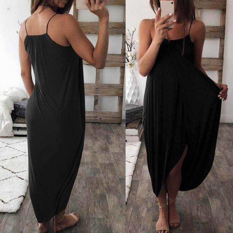 Đầm Maxi Hai Dây Dáng Dài Màu Sắc Đơn Giản Thời Trang Mùa Hè Cho Nữ