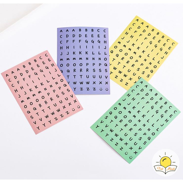 Sticker chữ cái alphabet, chữ số viền dot dán take note, trang trí đa năng