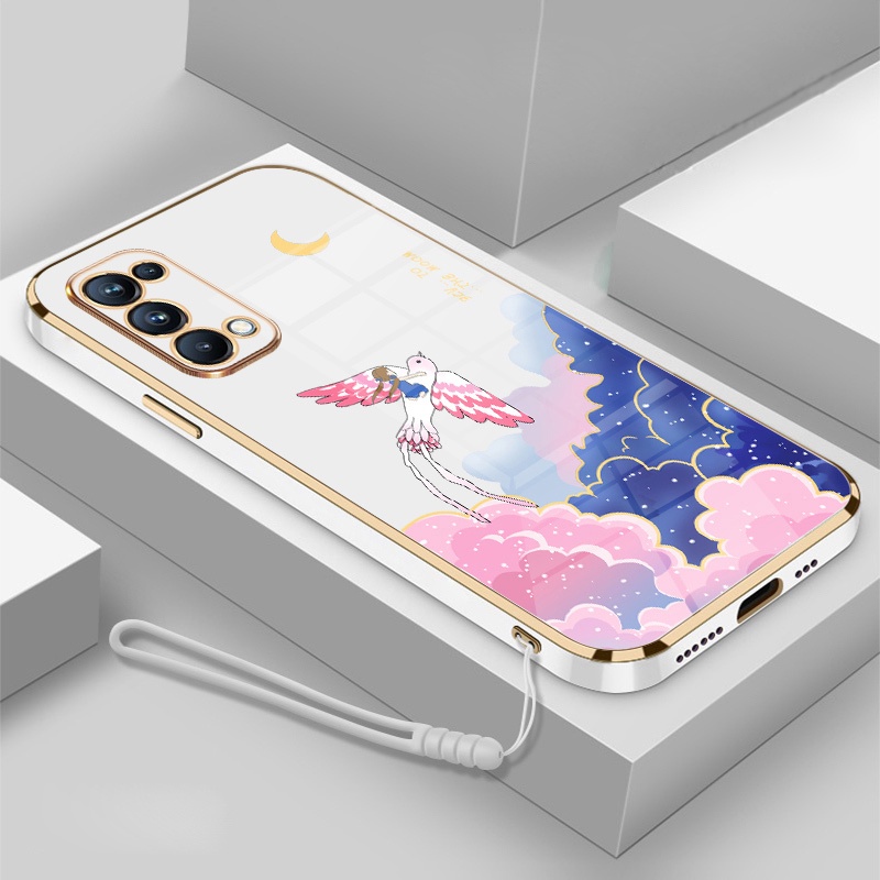 Ốp Điện Thoại Mềm Mạ Điện Họa Tiết Hoạt Hình Kèm Dây Đeo Cho oppo reno 4 reno 5 reno 6 4g reno 6 5g reno2 f reno 3 reno 2