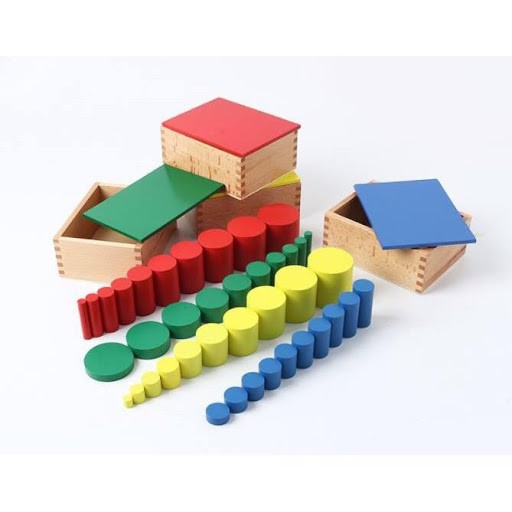 Khối trụ không núm Montessori. Giáo Cụ Montessori cho bé lứa tuổi 0-6. Hàng Quốc Tế Chính Hãng.