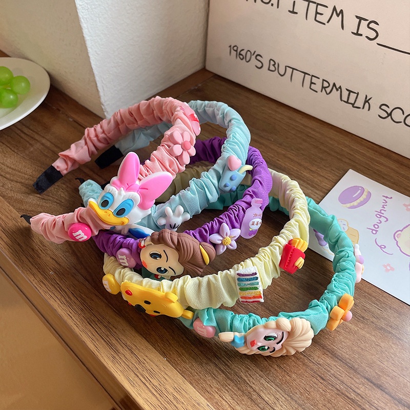 Băng Đô Cài Tóc Xếp Ly Họa Tiết Hoạt Hình Phong Cách Hàn Quốc 2022 Cho Bé Gái