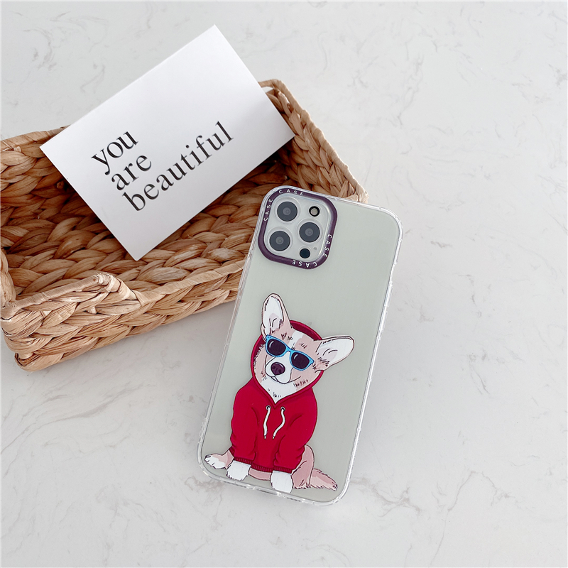 Suitable for SAMSUNG S9 Plus S10 S10plus S20plus S20 S20ultra S20fe cartoon Corgi and French bulldog couple S21/S30 S21Plus S21 all-inclusive anti-fall mobile phone case