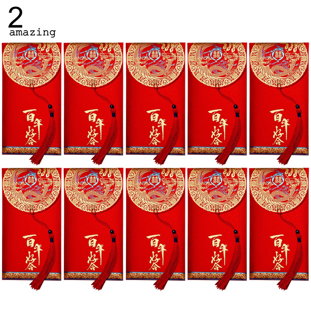 Bao lì xì giấy màu đỏ phối tua rua lâu trôi