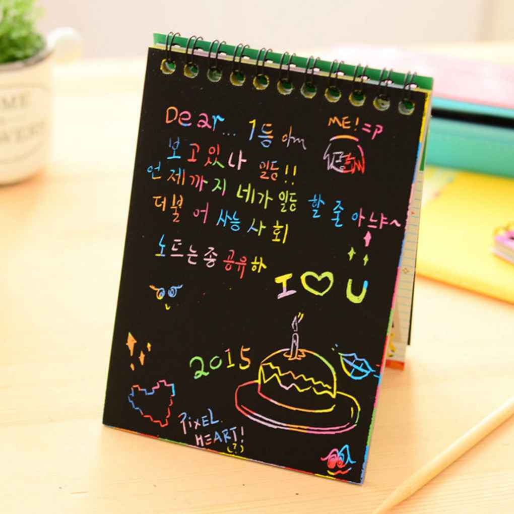 [Kitch]10 Pages/1 Book Colorful Dazzle Scratch Note Sketchbook Paper Graffiti DIY Coils Drawing Book Color Random