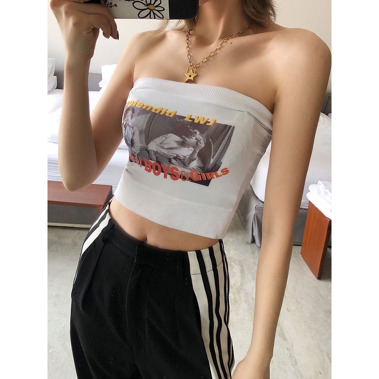 Cocory vn Áo Quây Ngực Không Dây In Họa Tiết Phong Cách Vintage Thời Trang Quyến Rũ