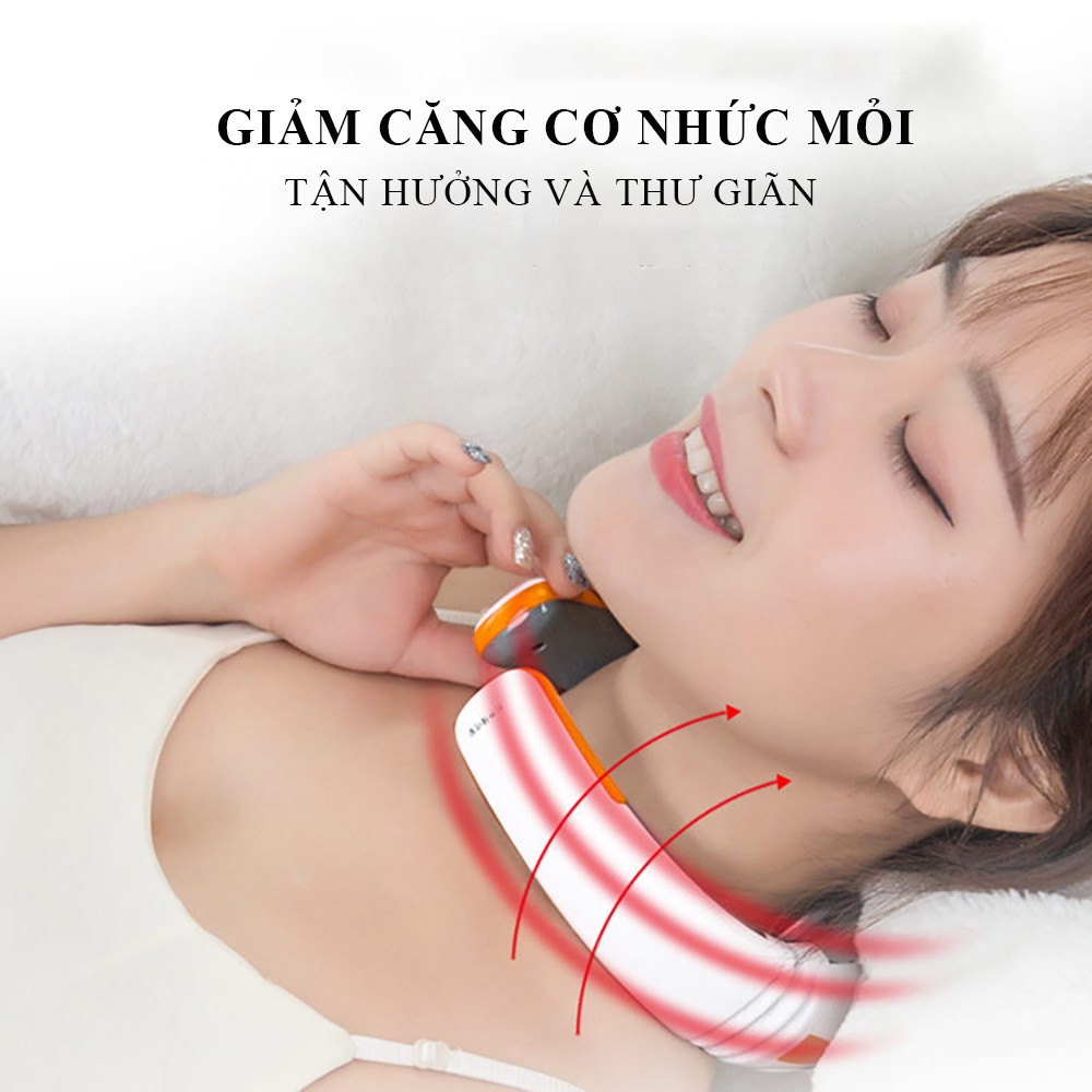 Máy massage cổ 3D trị liệu cao cấp có sạc pin, 6 kiểu rung khác nhau, rung kết hợp xung điện từ trường