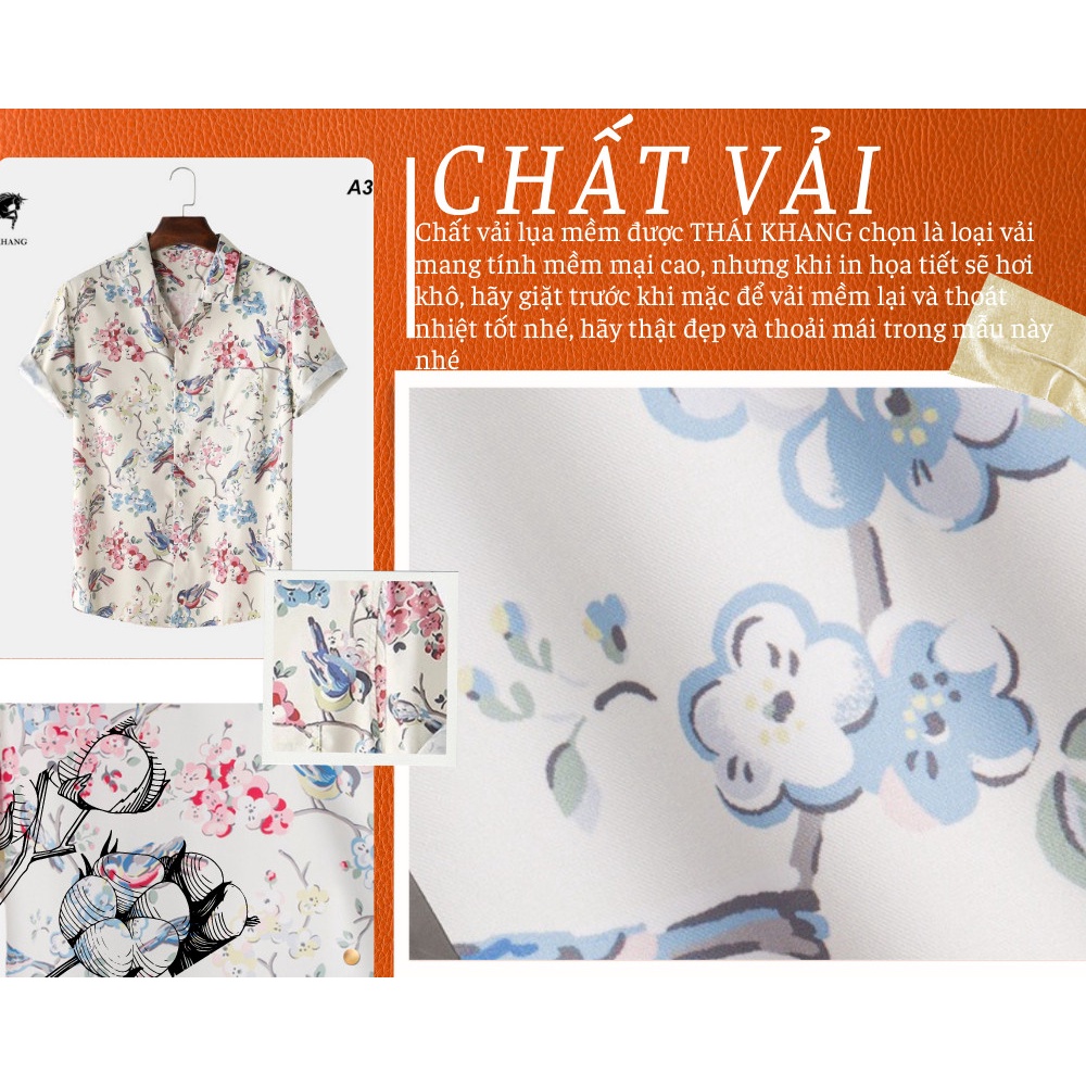 Áo sơ mi nam nữ đi biển vài lụa mềm họa tiết hoa đào mang đi biển áo nhóm mềm mát thấm co giãn