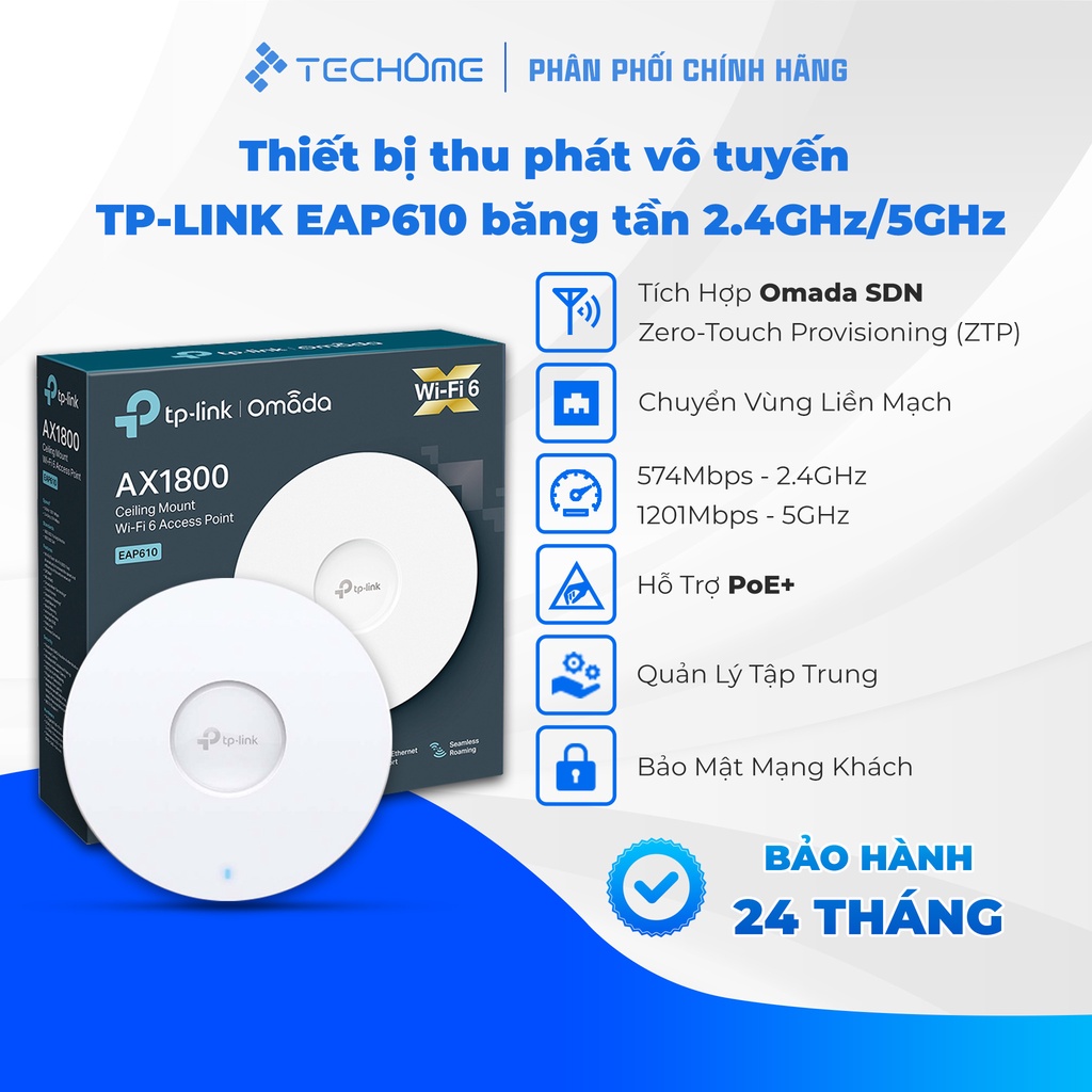 Thiết Bị Phát Sóng Wifi Access Point Gắn Trần TP-LINK EAP610 Wifi 6 AX1800 Băng Tần Kép