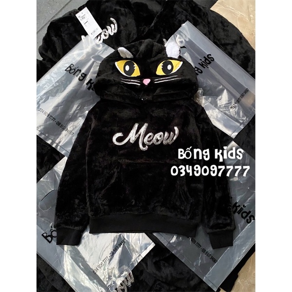 Áo Lông Hoodie Bé Gái Meow Đen TEX