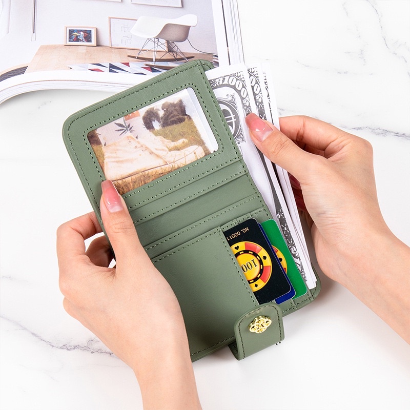 Ví ngắn nữ gập cầm tay da PU cao cấp hoạ tiết kẻ sọc vintage vải thêu