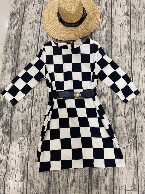 Đầm thiêt kế cao cấp kẻ ô trắng | BigBuy360 - bigbuy360.vn