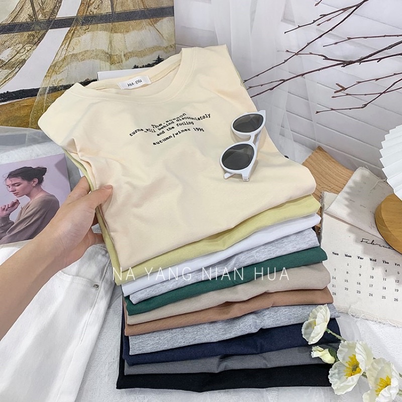 Áo phông 3158, áo thun tay lỡ form rộng chất cotton in chữ son