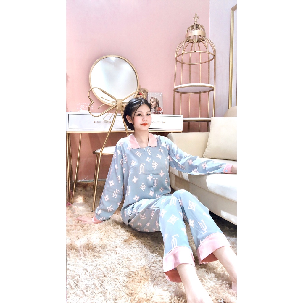 Set pijama nữ cổ sen tay phồng cài cúc - Bộ đồ ngủ quần ống suông kèm áo pyjama dài tay nhiều họa tiết đẹp HOT
