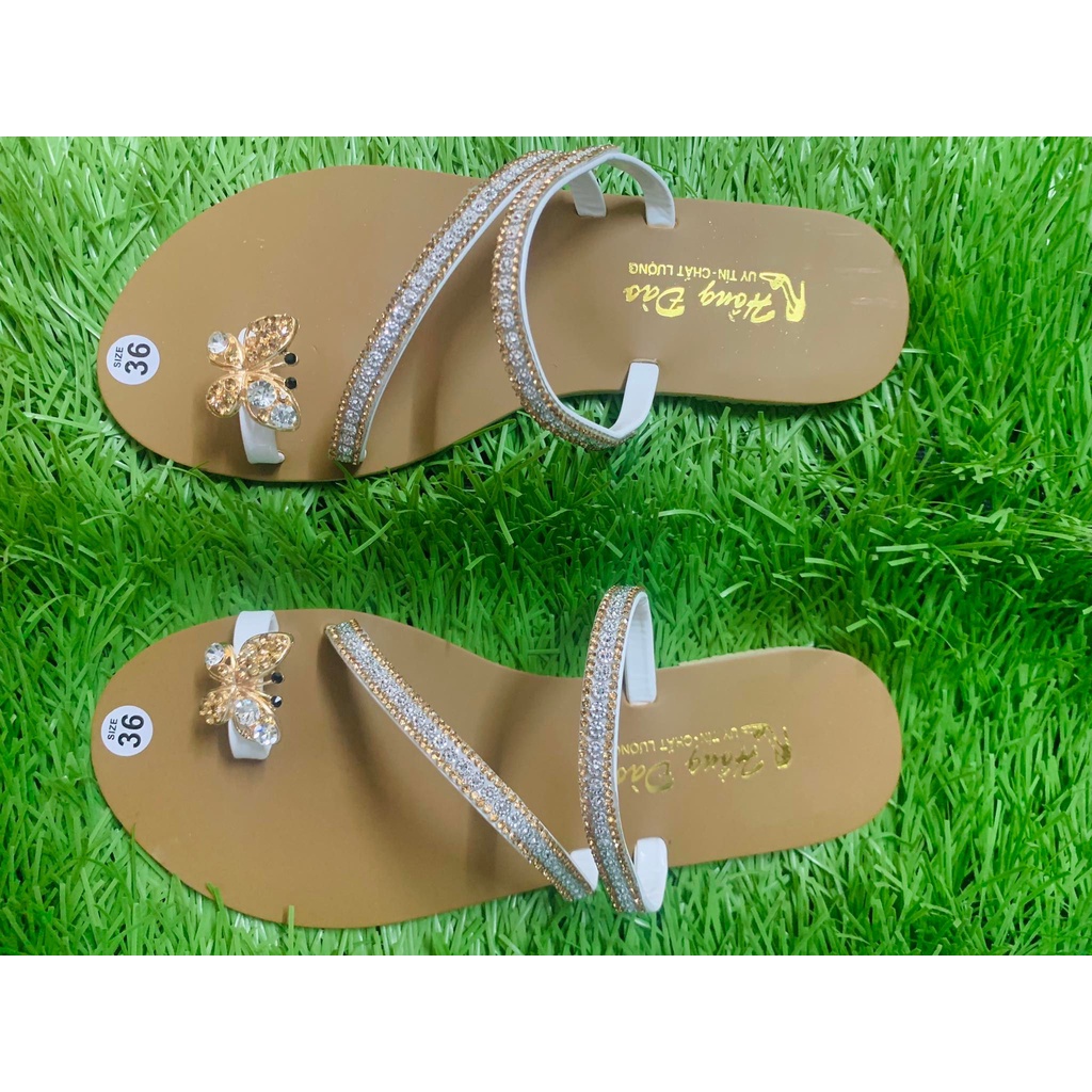 Dép lê lép nữ đế bằng đính đá quai chéo kẹp ngón hình bướm rẻ đẹp thời trang