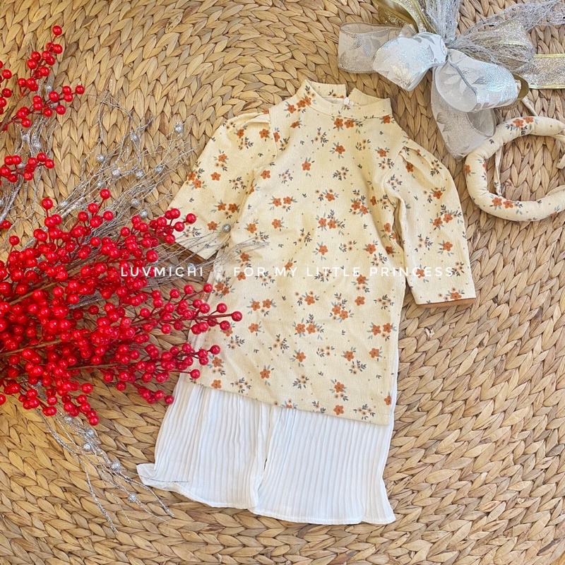 áo dài hoa nhí chất nhung tăm cao cấp loại 1, kèm mấn