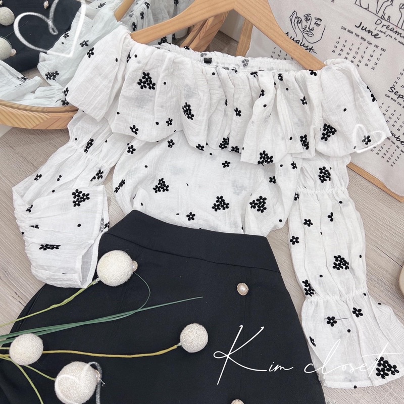 Set áo trễ vai hoa nhí ( ảnh thật trải sàn )