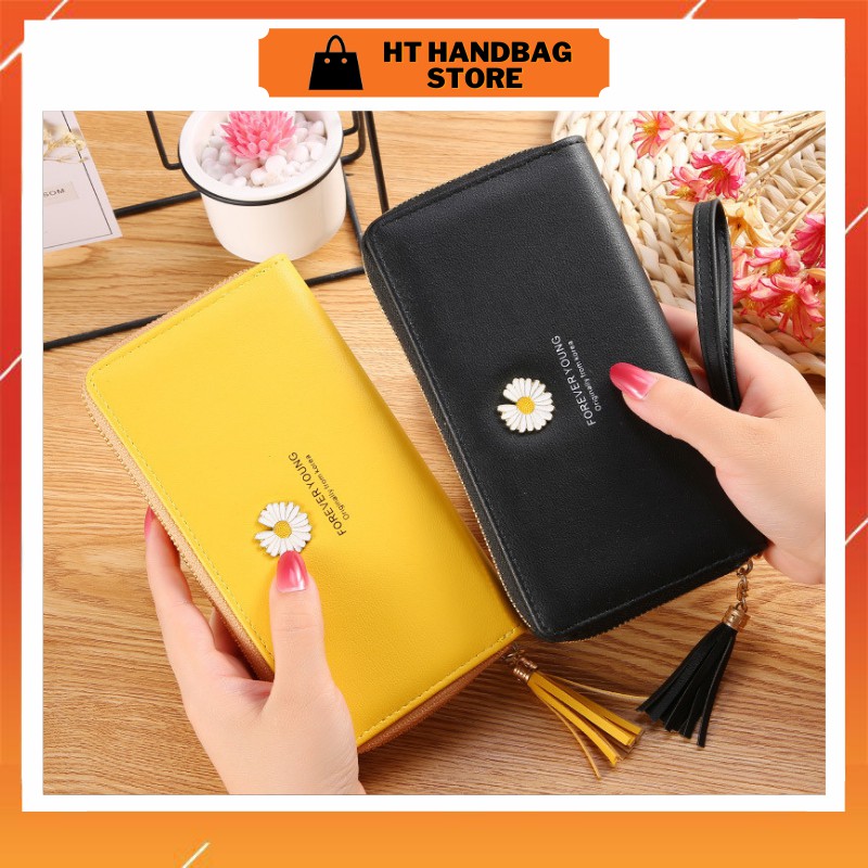Ví nữ cầm tay cao cấp dáng dài hoa cúc nhiều ngăn đựng tiền đẹp giá rẻ VDCT05