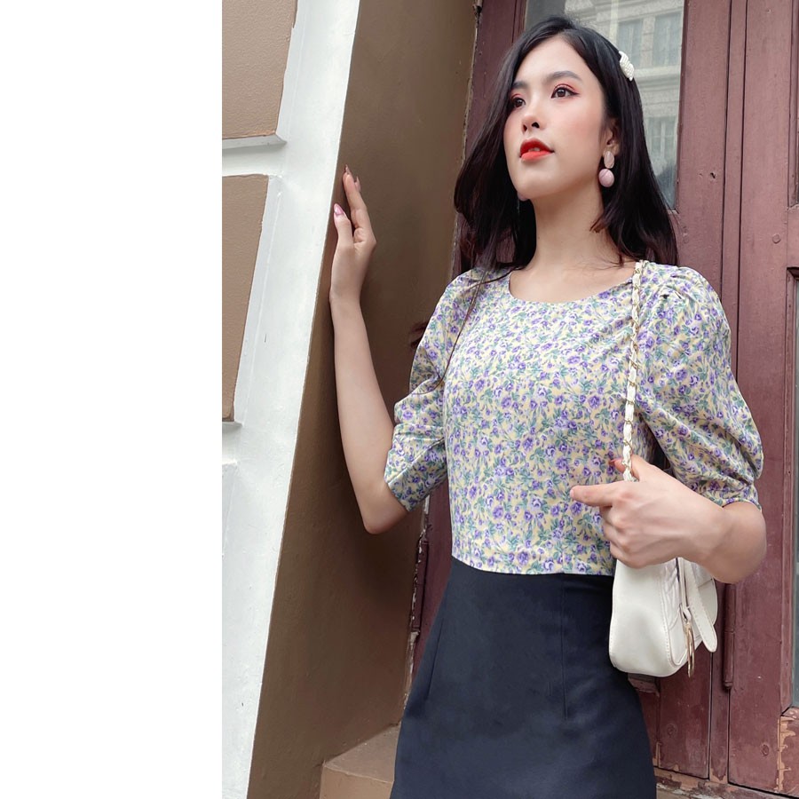 Đầm suôn chữ A phối hoa tím dễ thương-DAM32