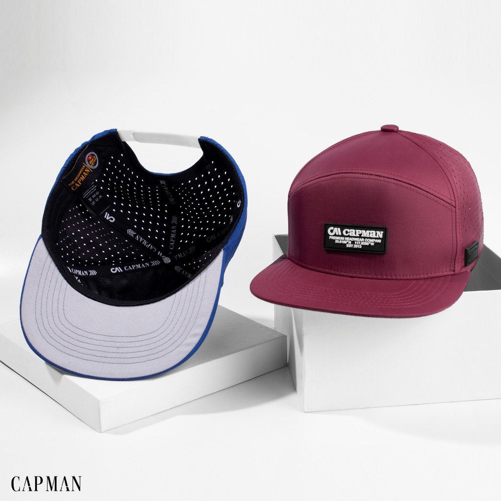 Mũ snapback chính hãng CAPMAN phong cách hiphop vải dù trơn hoạ tiết màu xanh CM94