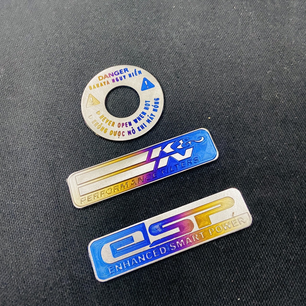 Combo tem titan dán NẮP NƯỚC và logo KN dán pô e các dòng xe Vario, Click, Vision, AB