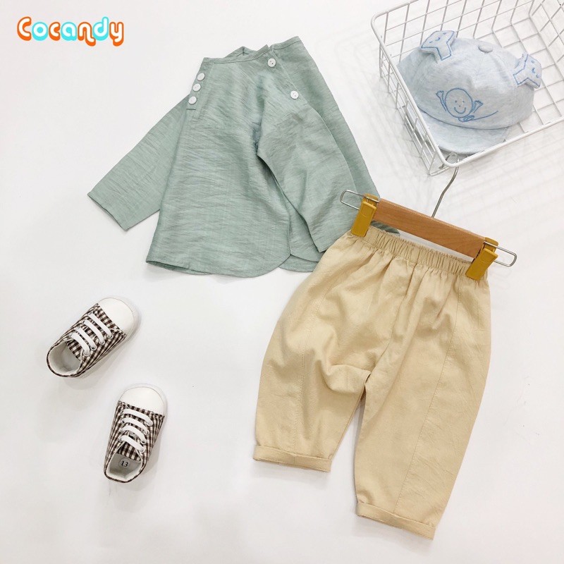 [Cocandy Official Store] Áo xanh chất liệu đũi dài tay cho bé