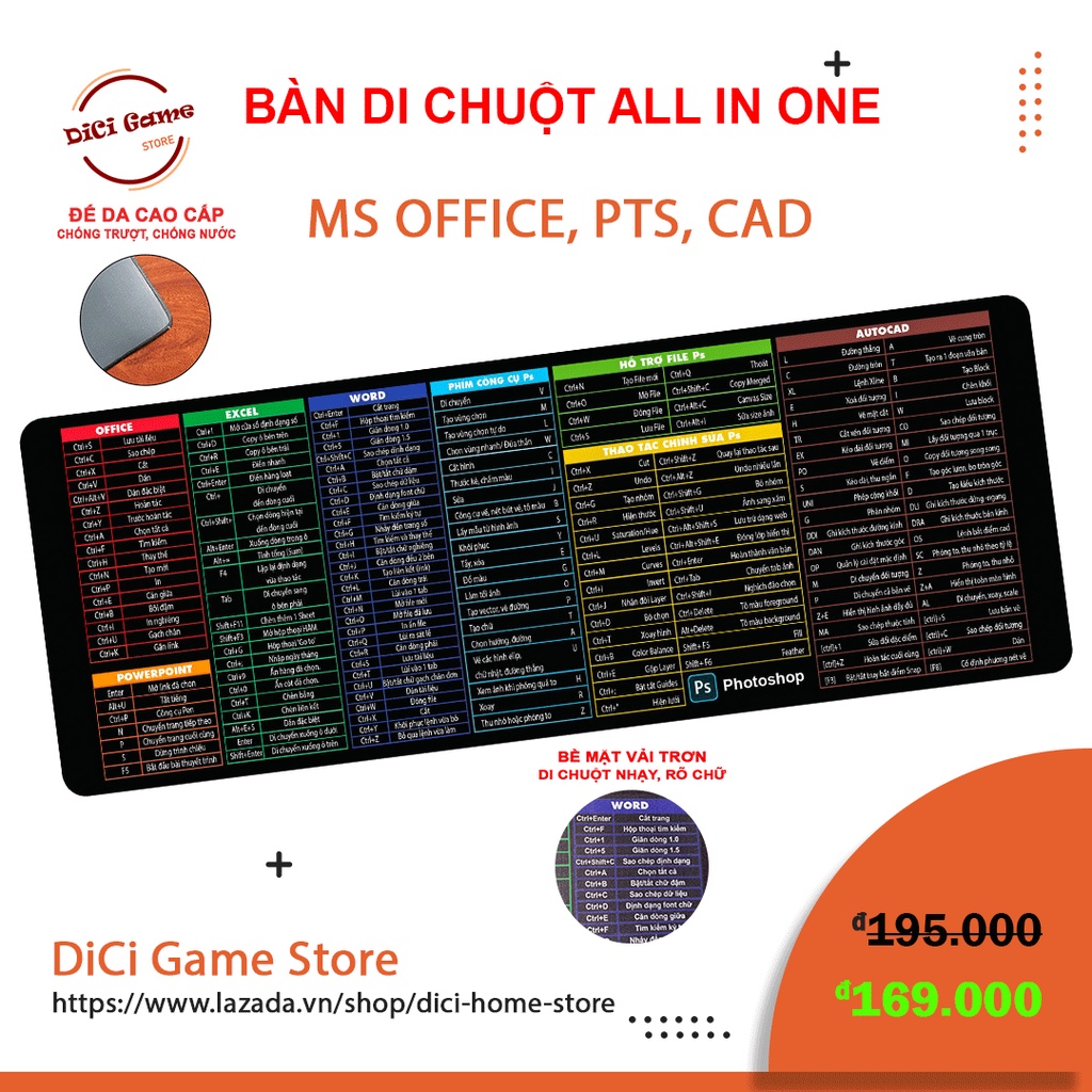 [FREESHIP] Bàn Di Chuột, Pad Chuột, Lót Chuột Phím Tắt Văn Phòng Cao Cấp