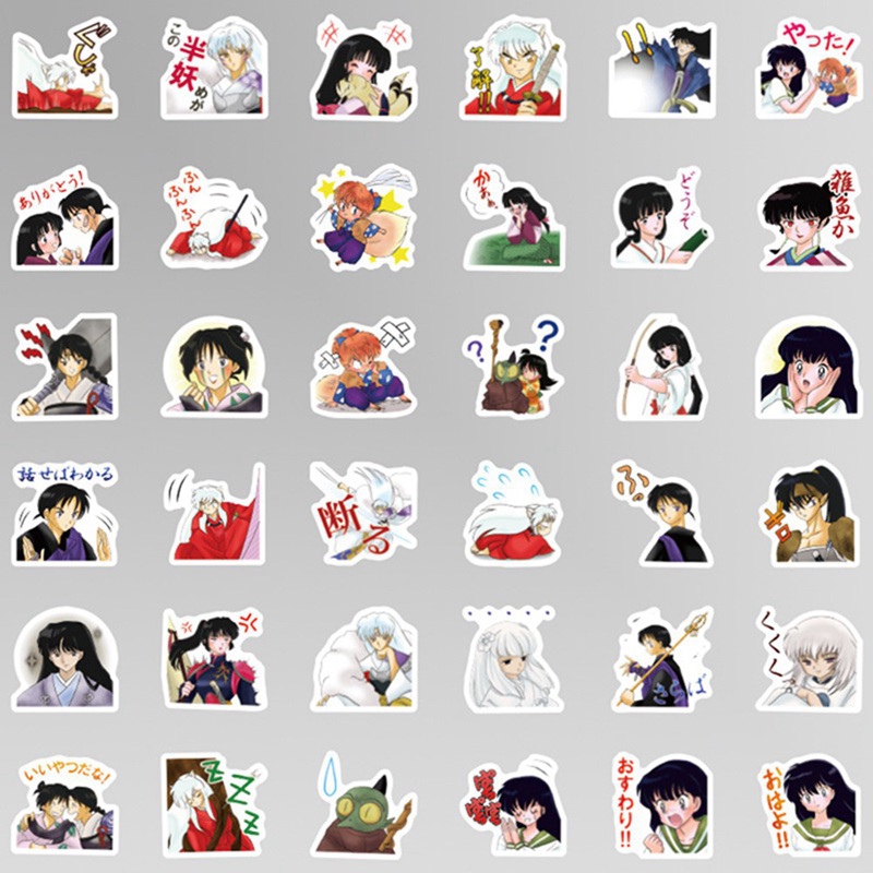 Set 40 sticker dán trang trí hình nhân vật hoạt hình inuyasha cao cấp