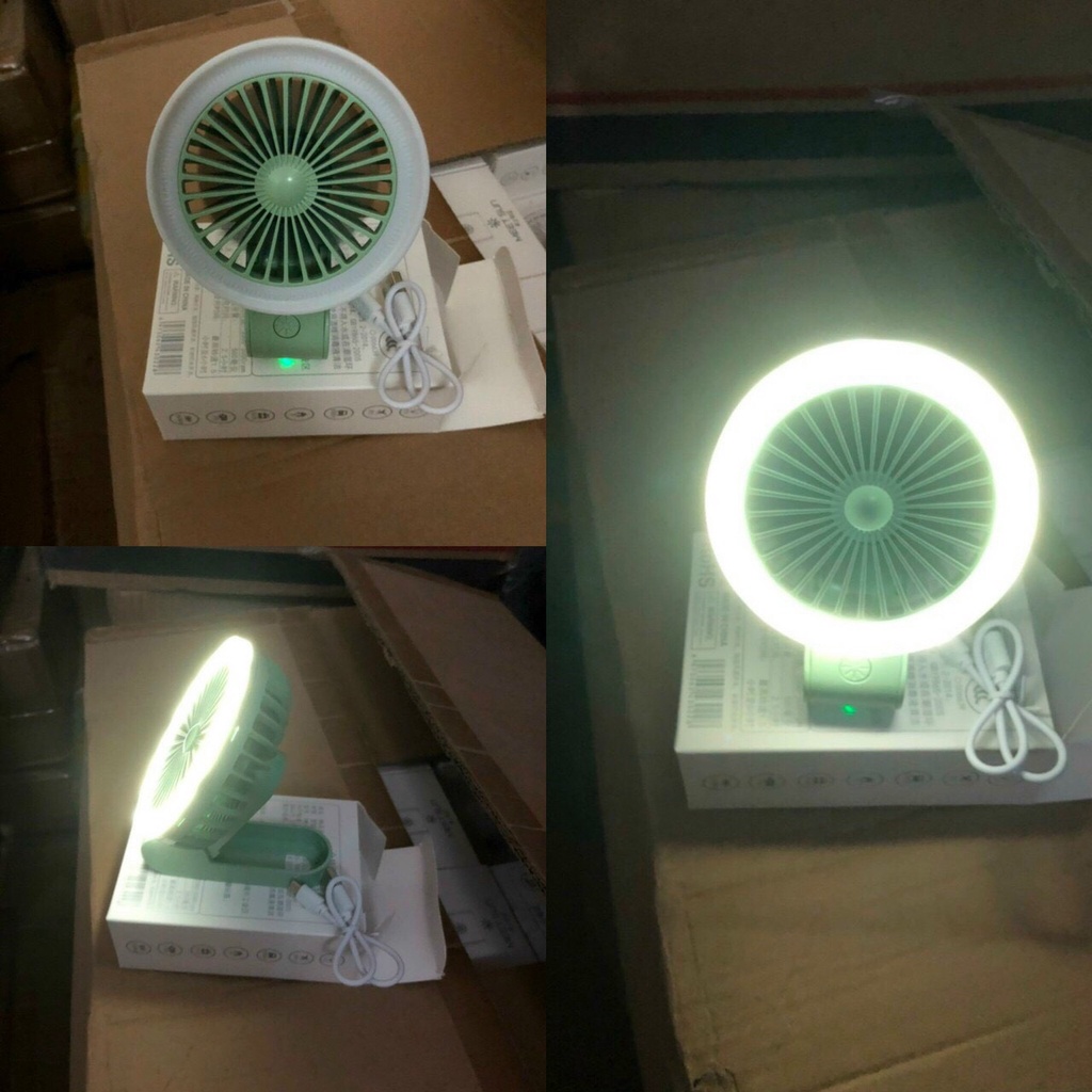 Quạt Mini Để Bàn Kẹp Bàn Tích Điện 3 Mức Gió Có Đèn Kèm Sạc USB Xoay 360 Độ Nhỏ Gọn Dễ Dàng Mang Đi Làm Đi Học