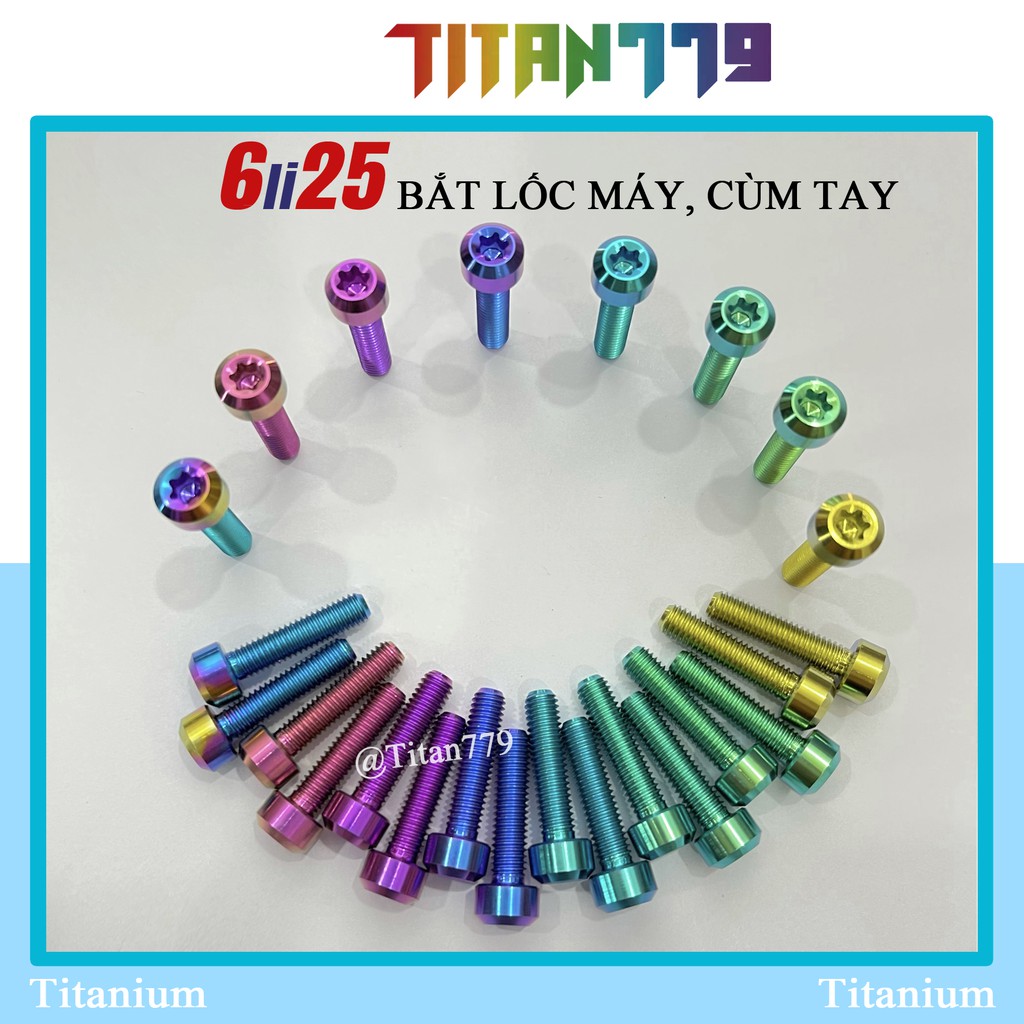 Ốc Titan Gr5 XỊN 6ly 6ly25 6li25 đầu trụ, đầu SALAYA gắn lốc máy, bắt cùm Sonic, Satria Raider, bắt dàn áo baga
