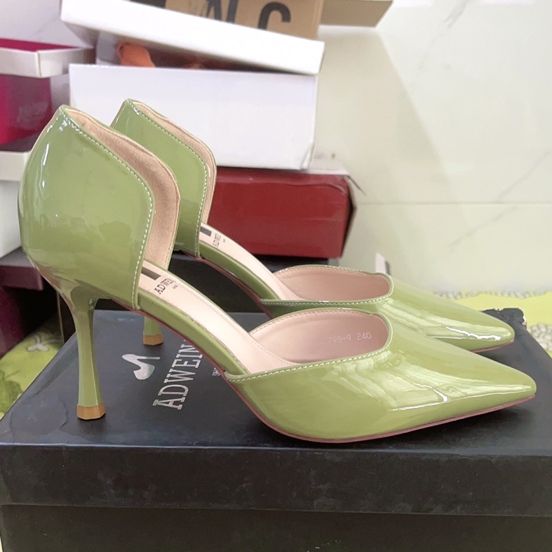 Giày cao gót xanh cốm khoét eo ADWEINA thương hiệu cao cấp nhất Quảng Châu