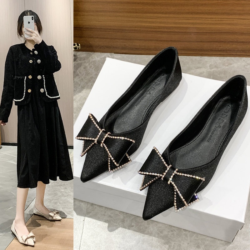 Giày Búp Bê Mũi Nhọn Đế Mềm Đính Đá Trang Trí Sang Trọng Thời Trang 2022 Cho Nữ Size 33-44